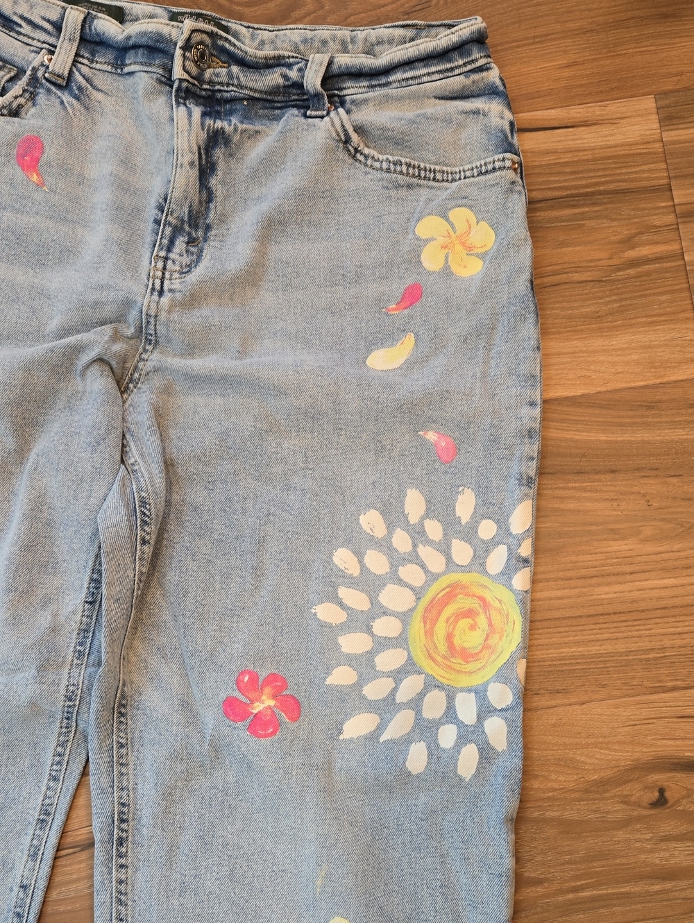 Wild Fable 12 Blue Denim Boyfriend Jeans with Hand-Painted Peace - Picture 7 of 8